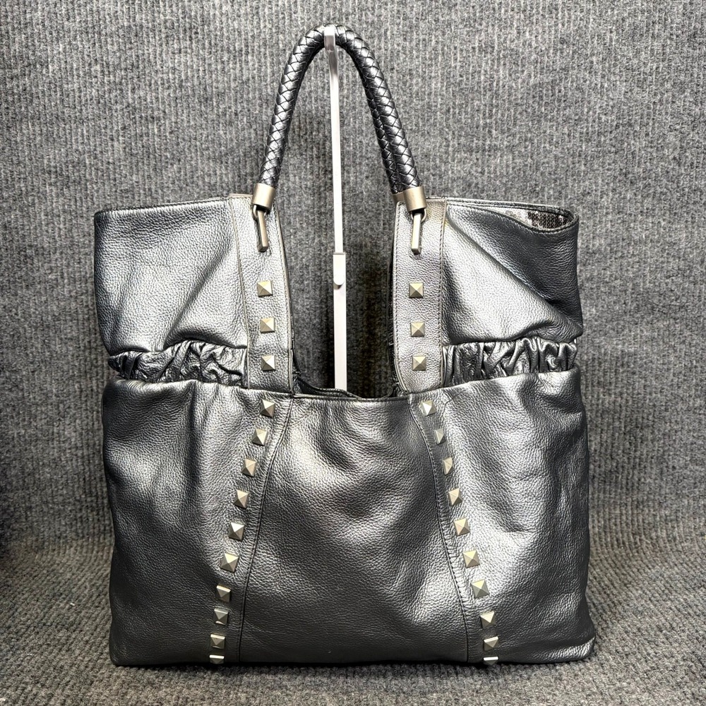 Rare Y2K 6126 Lindsay Lohan Slouchy Leather Tote Bag Large Metallic Studded Rock